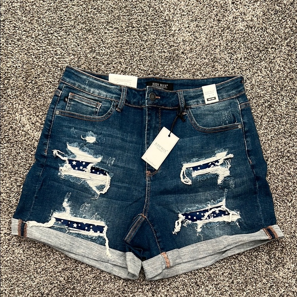 Judy Blue Jean Shorts Blue Distressed High-Waisted